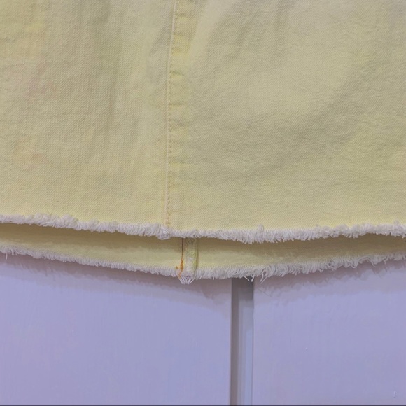 YELLOW TIE DYE DISTRESSED DENIM MINI SKIRT OMBRE SLANT POCKETS RAW HEM - Picture 5 of 11